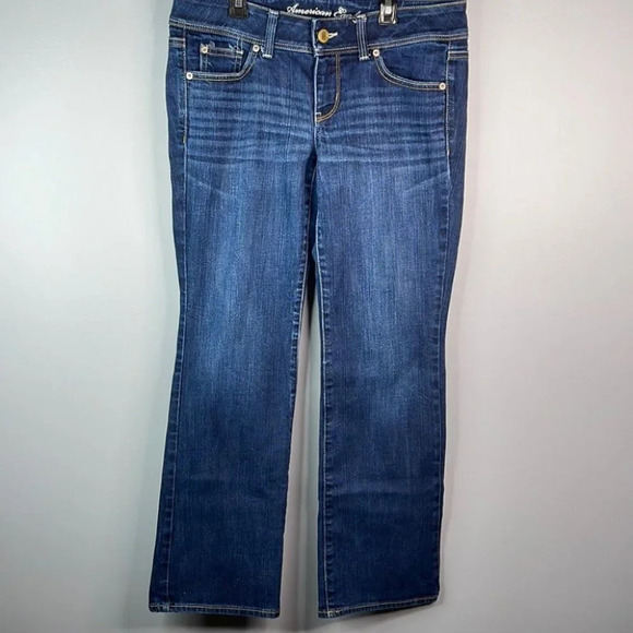 AMERICAN EAGLE Retro Slim Boot Jeans Blue Dark Wash Low Rise 5 Pocket 8 Short - Picture 11 of 11